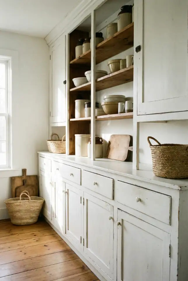 Farmhouse Cabinets With Vintage White Finish 2