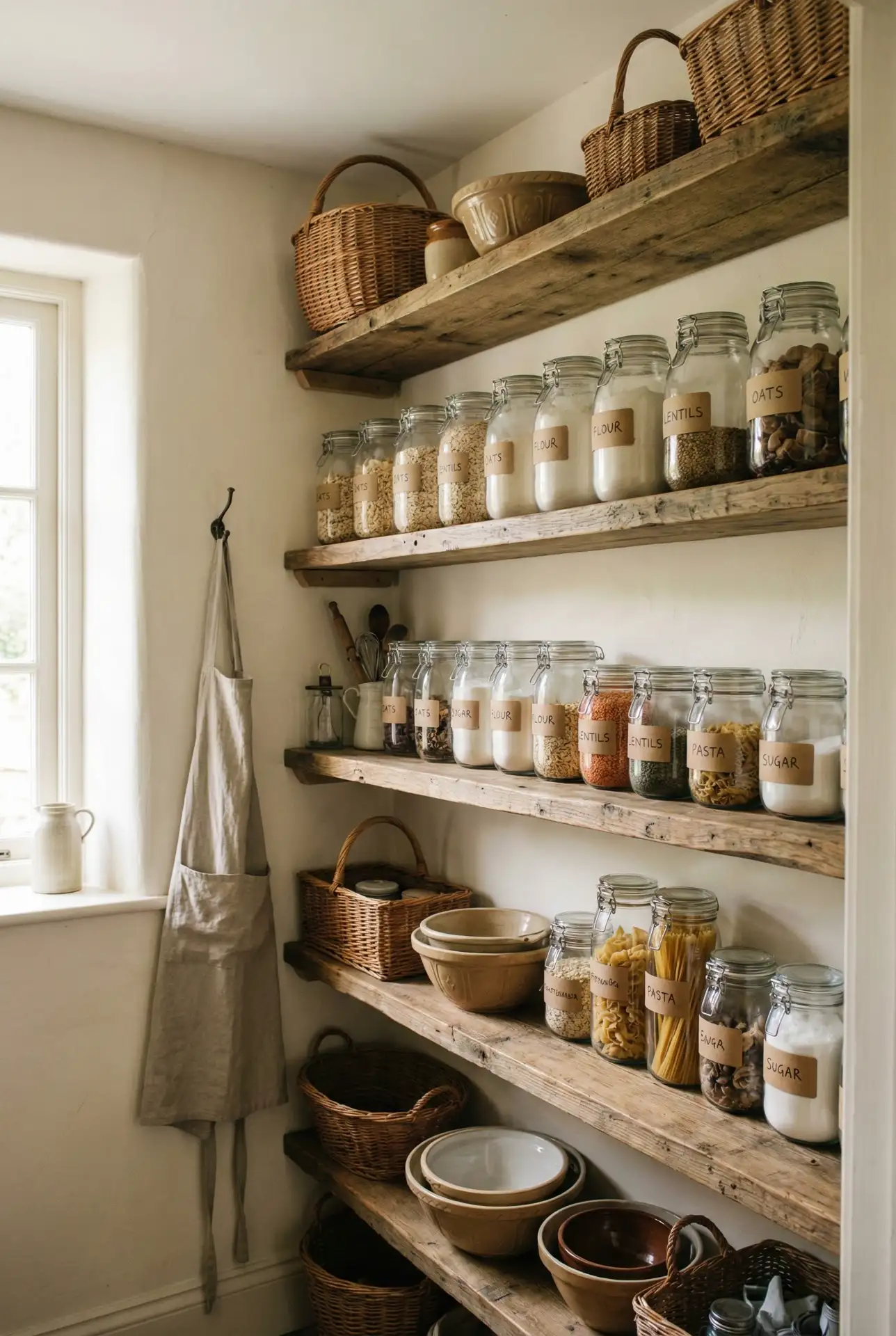 Farmhouse Pantry With Labeled Jars 1