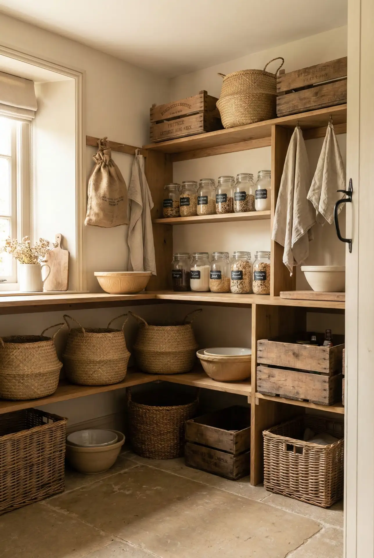 Farmhouse Pantry With Labeled Jars 2