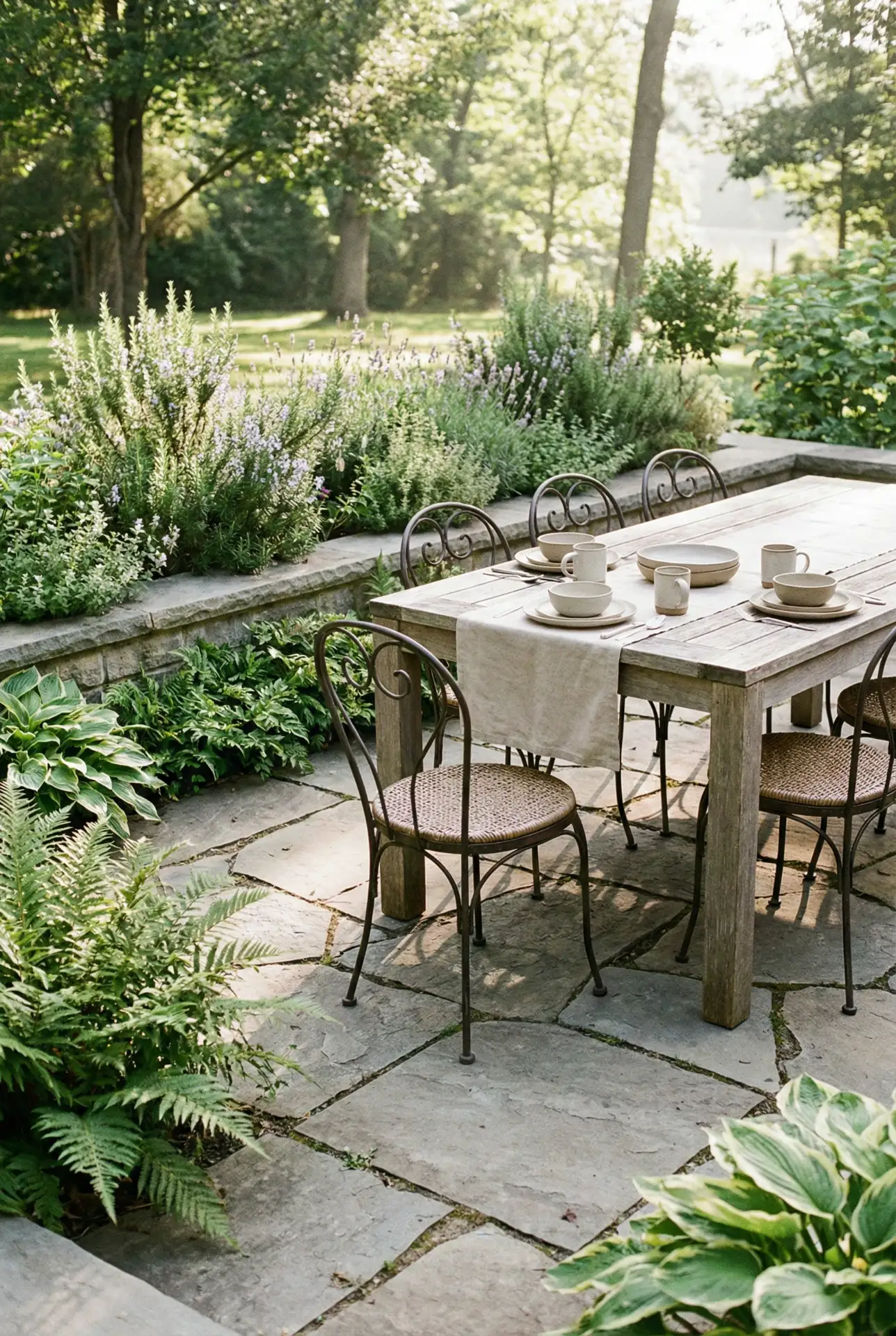 Flagstone Dining Patio With A Garden Herb Edge 1