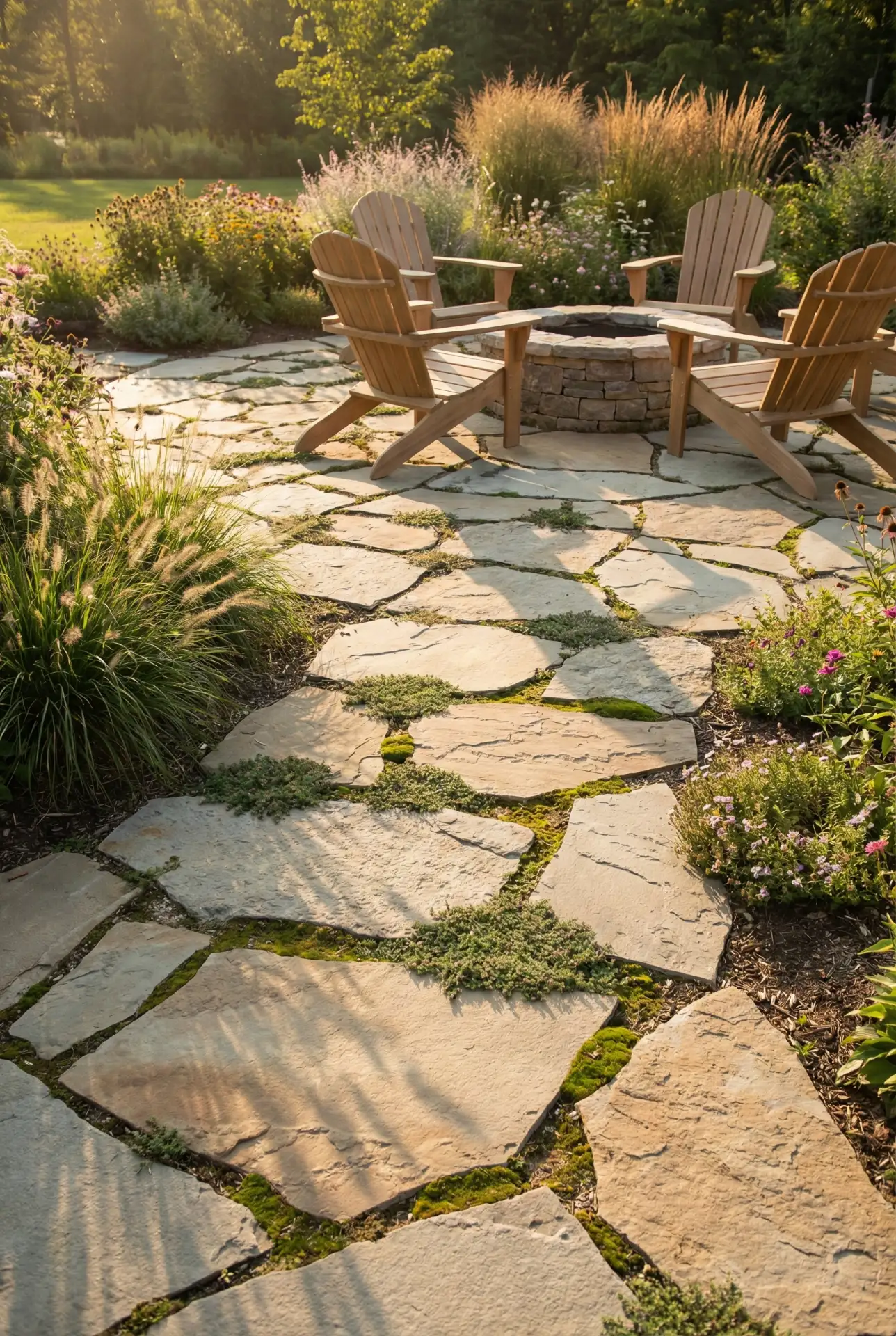 Flagstone Path Patio With Natural Stone Fire Corner 1