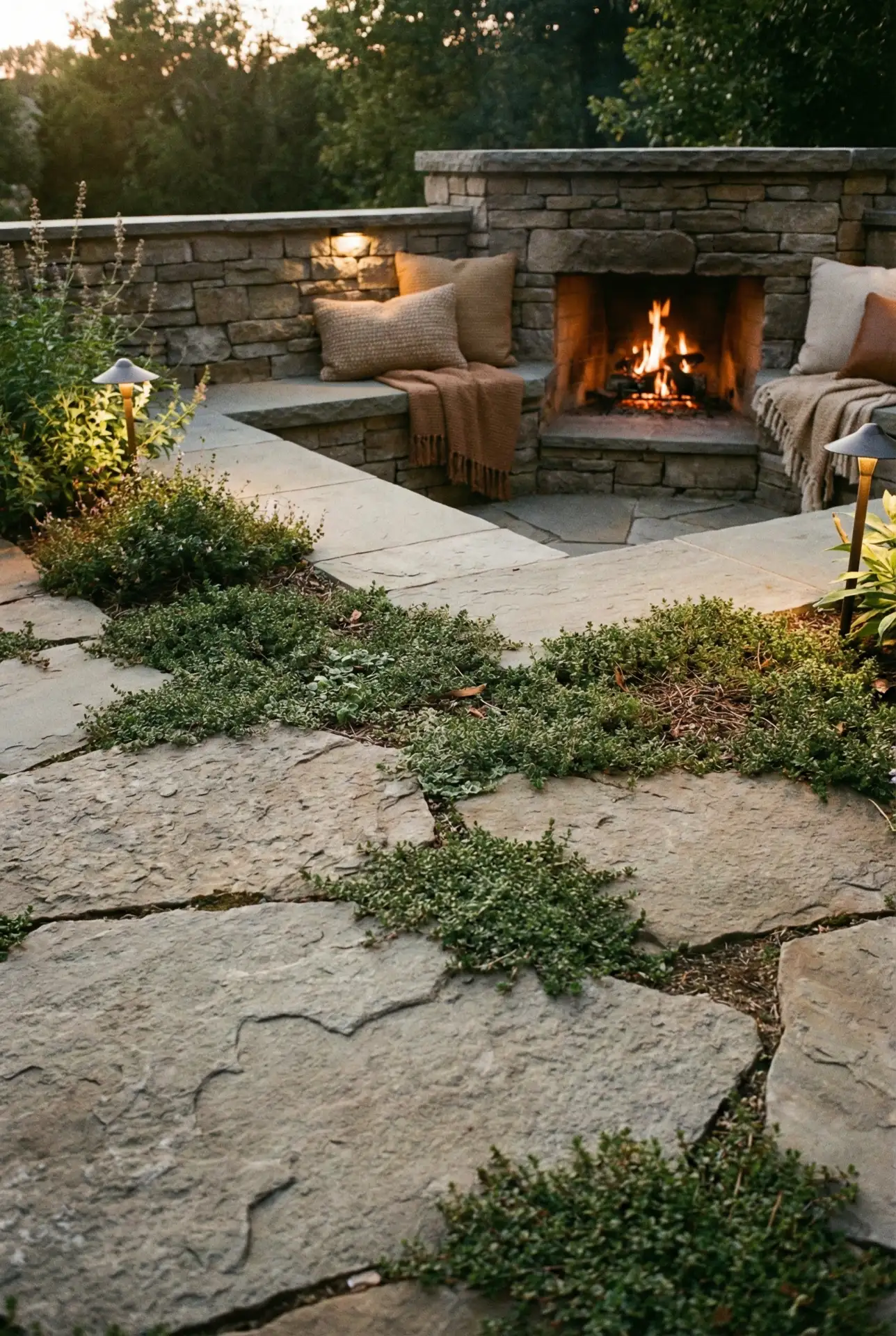 Flagstone Path Patio With Natural Stone Fire Corner 2
