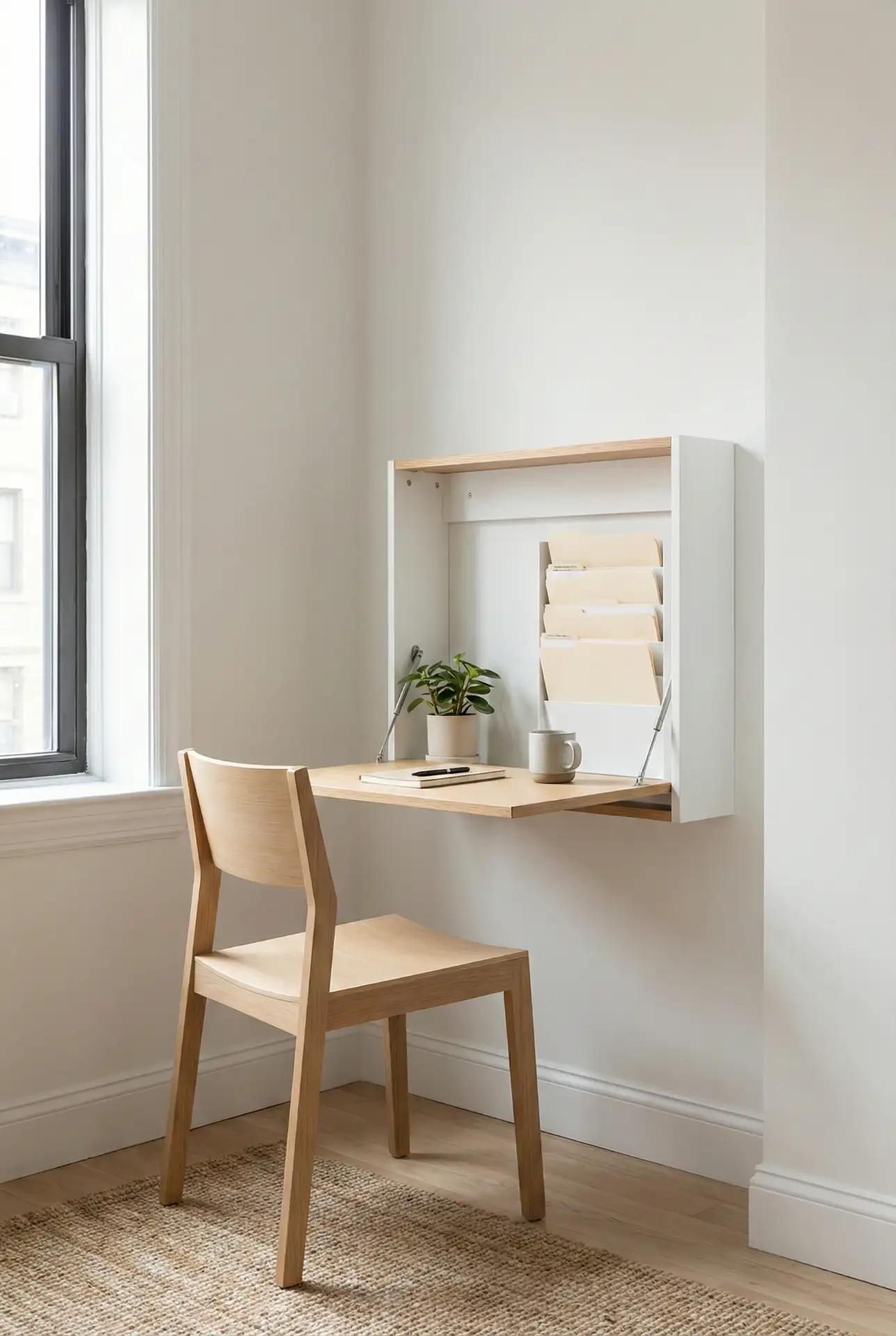 Fold-Down Wall Desk With Hidden File Spine 1