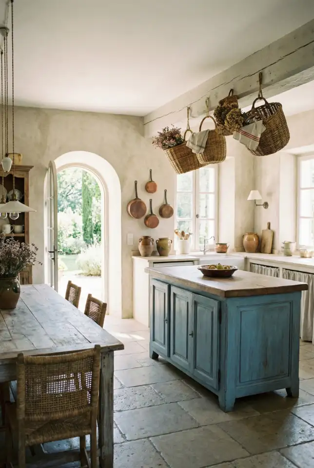 French Rustic Kitchen With Soft Blue Details 1