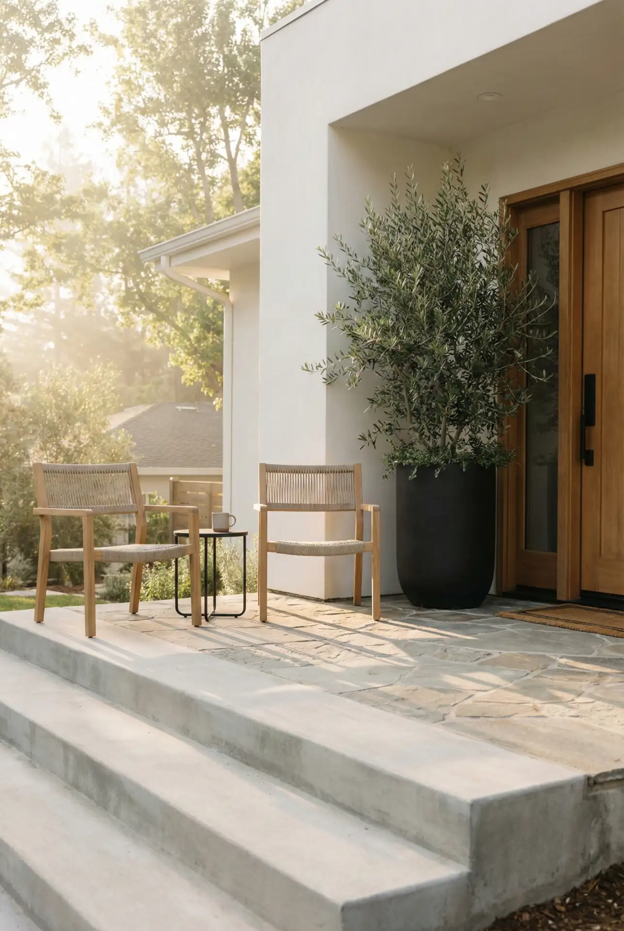 Front Patio Concrete Steps With A Stone Accent Landing 1