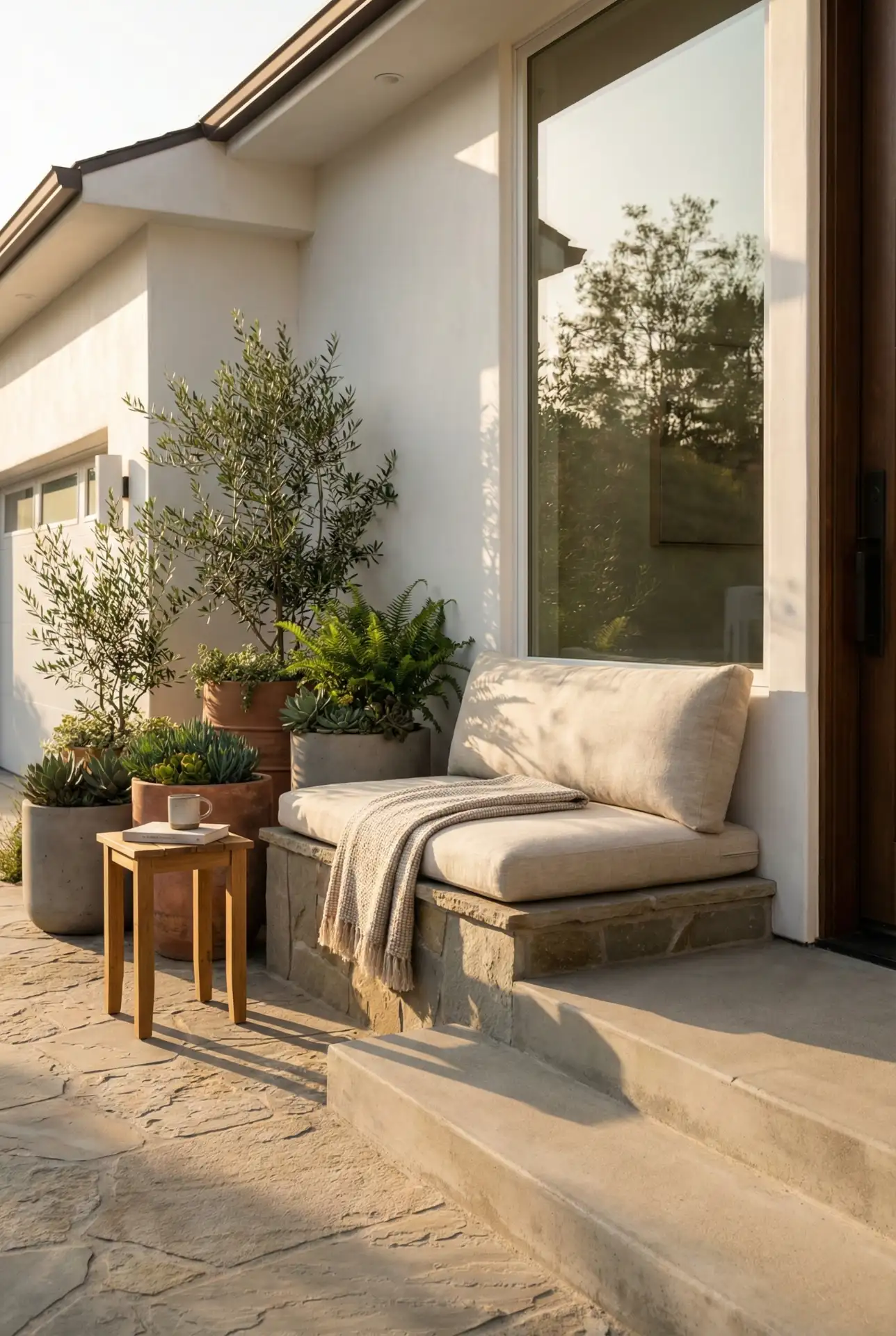 Front Patio Concrete Steps With A Stone Accent Landing 2