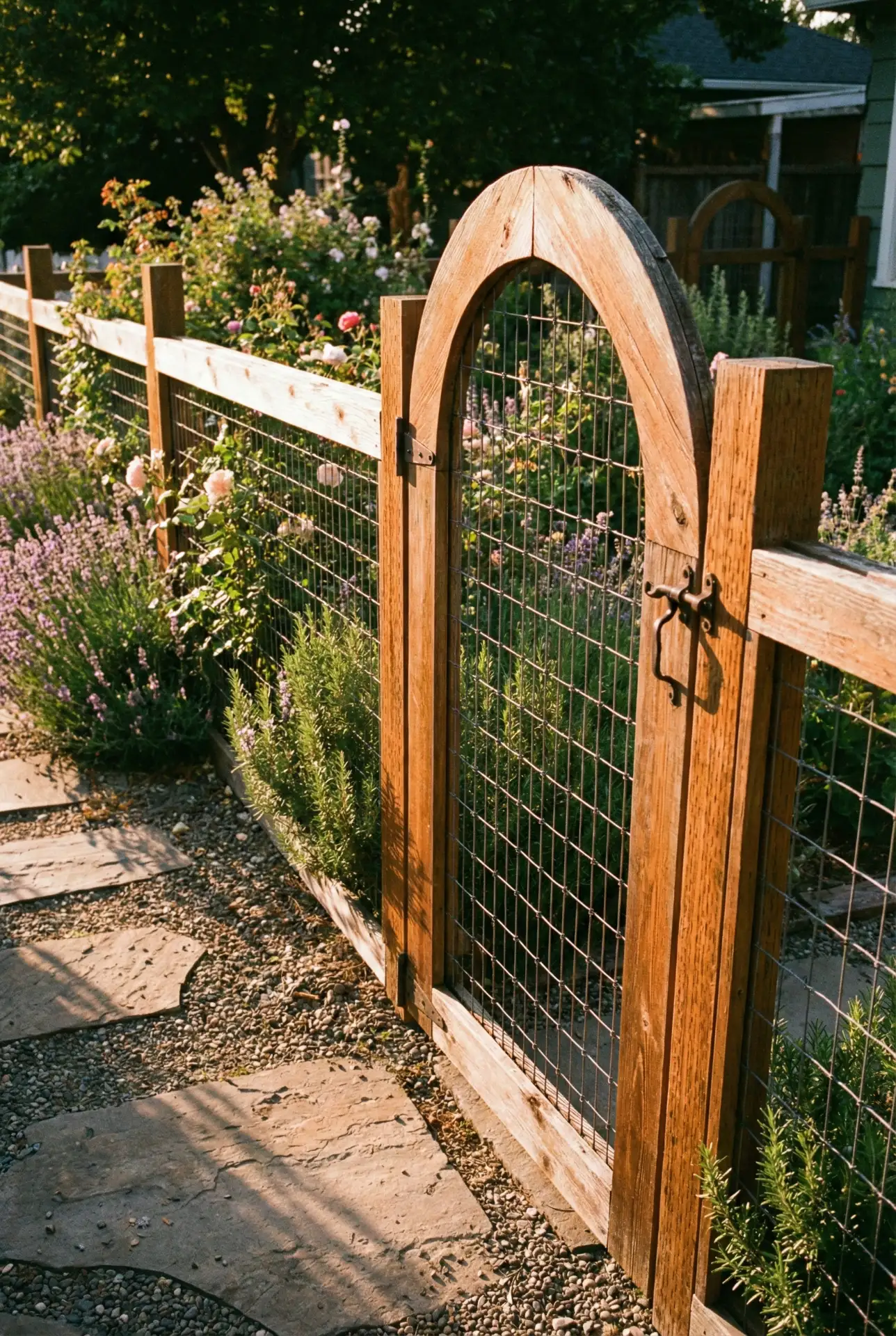 Garden Fence With Reclaimed Wood And Wire Arch Gate 2