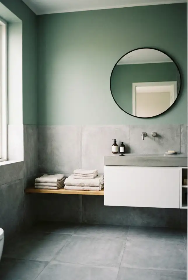 Gray And Green Bathroom With Sleek Modern Minimalism 2