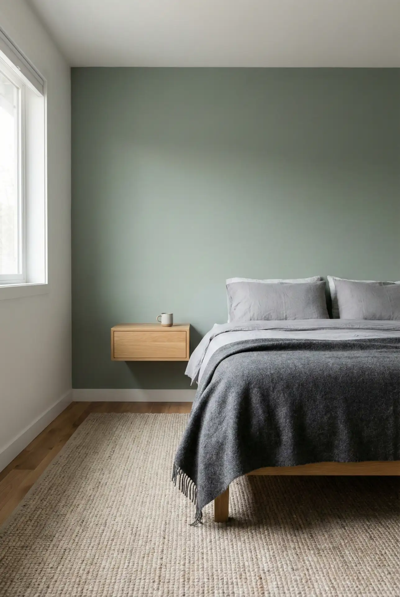 Gray And Green Minimalist Bedroom With Clean Lines 1