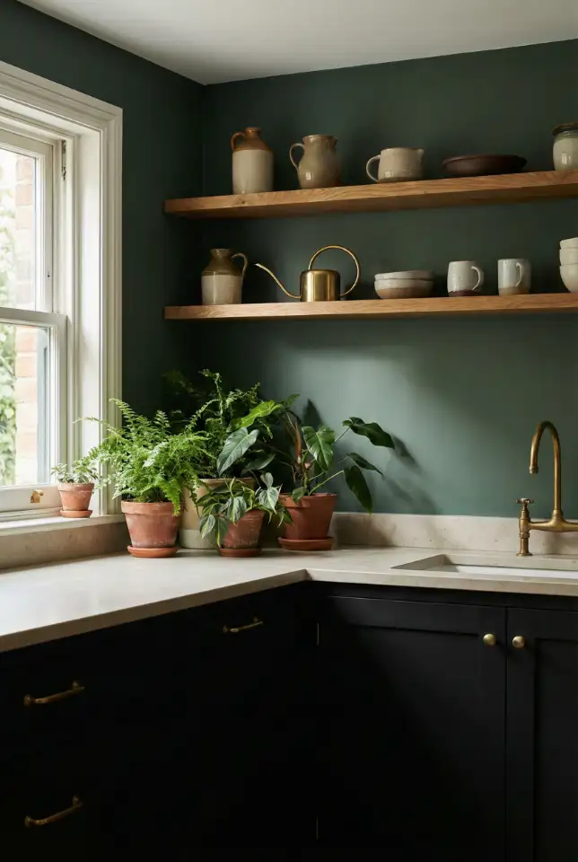 Green + Black Cabinets For a Moody Botanical Kitchen 1