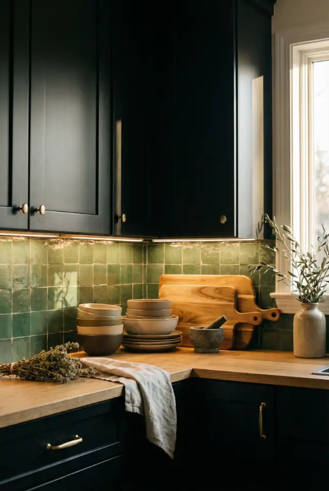 Green + Black Cabinets For a Moody Botanical Kitchen 2