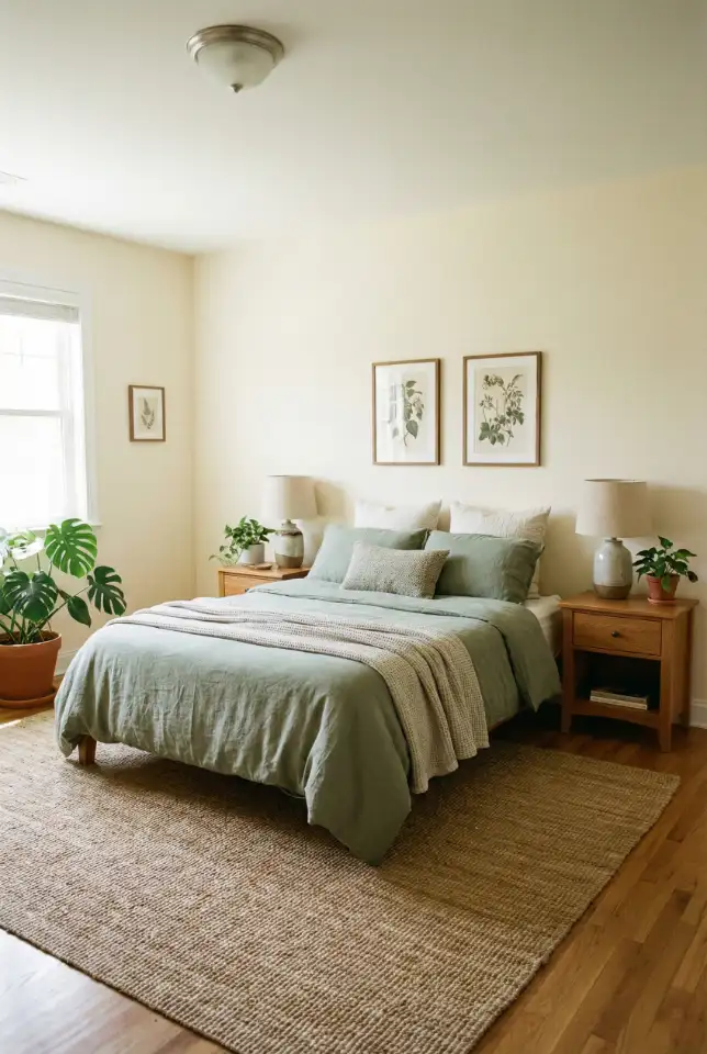 Green Botanical Bedroom With Soft Layers 1