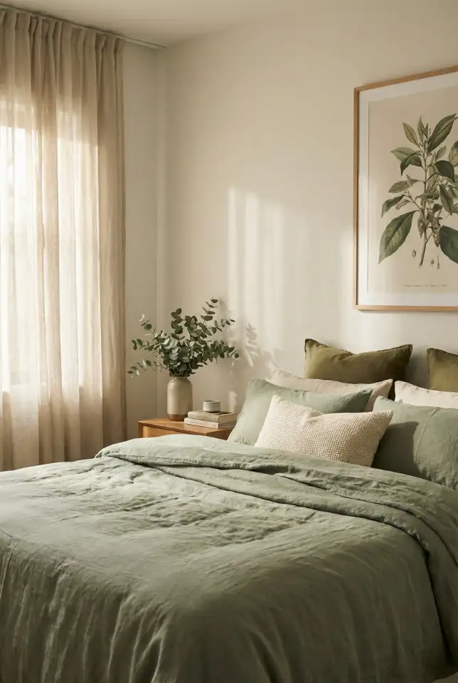 Green Botanical Bedroom With Soft Layers 2