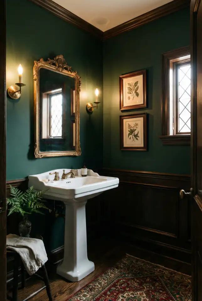 Green Vintage Powder Room With Personality 2