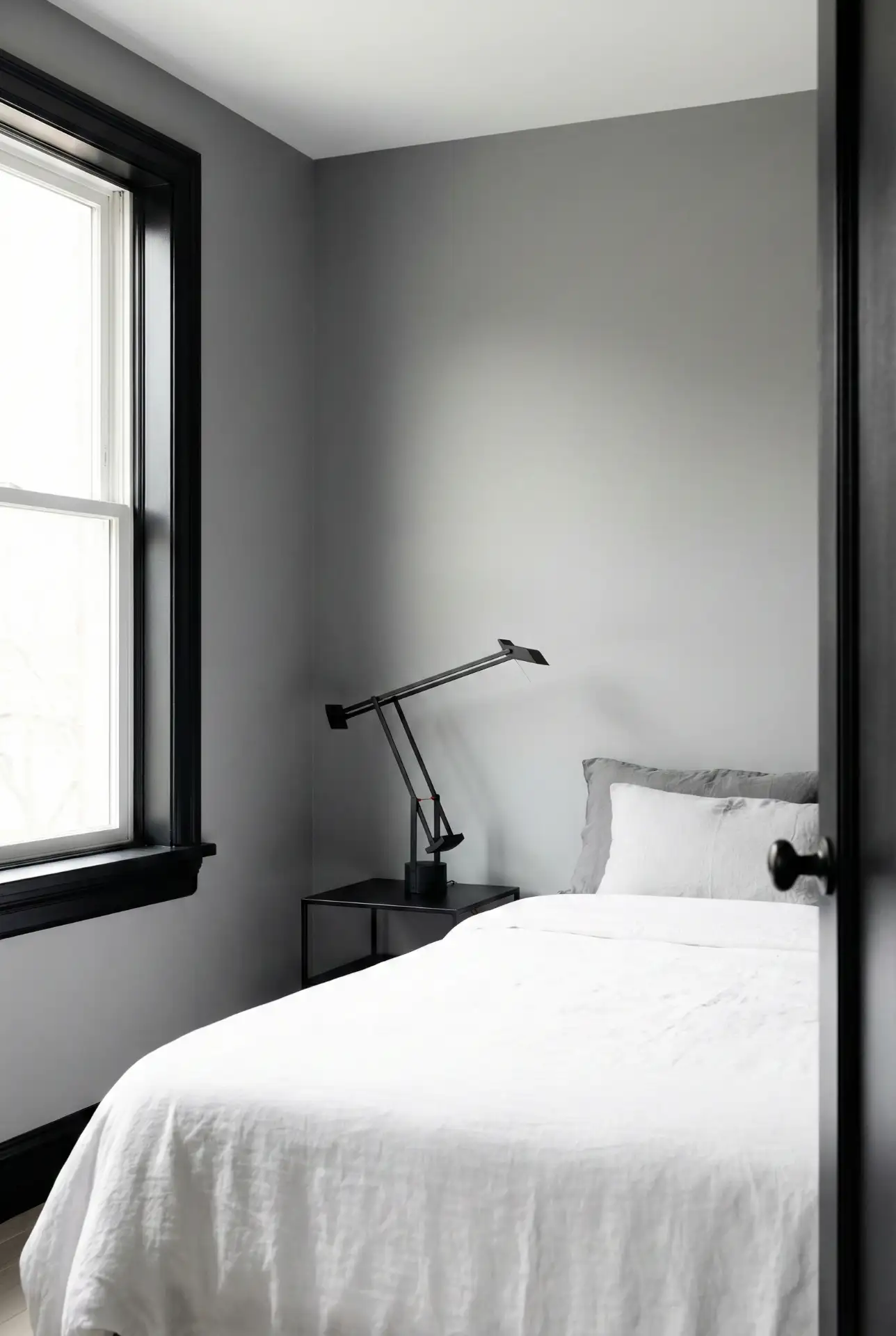 Grey Bedroom With Black Trim And Moody Contrast 1