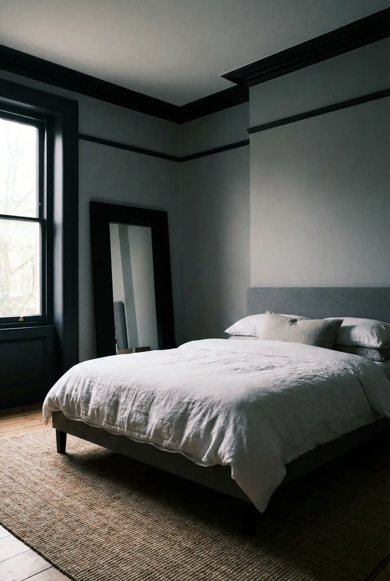 Grey Bedroom With Black Trim And Moody Contrast 2