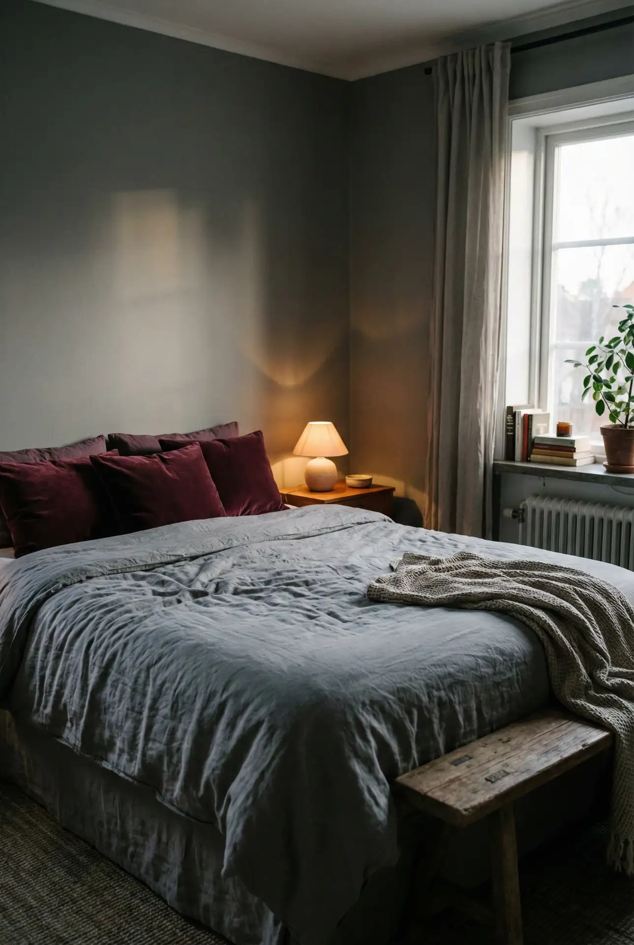 Grey Bedroom With Red And Burgundy Warmth 2