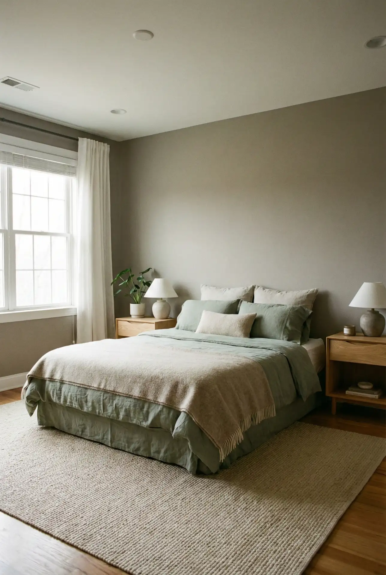 Grey Bedroom With Sage Green Accents 2