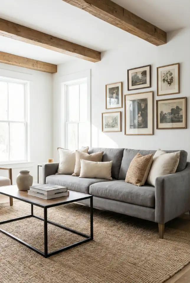 Grey Couch With Farmhouse Contrast 1