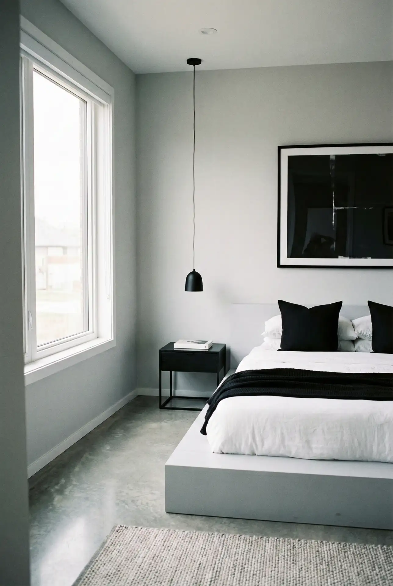 Grey Minimalist Bedroom With Clean Black Details 2