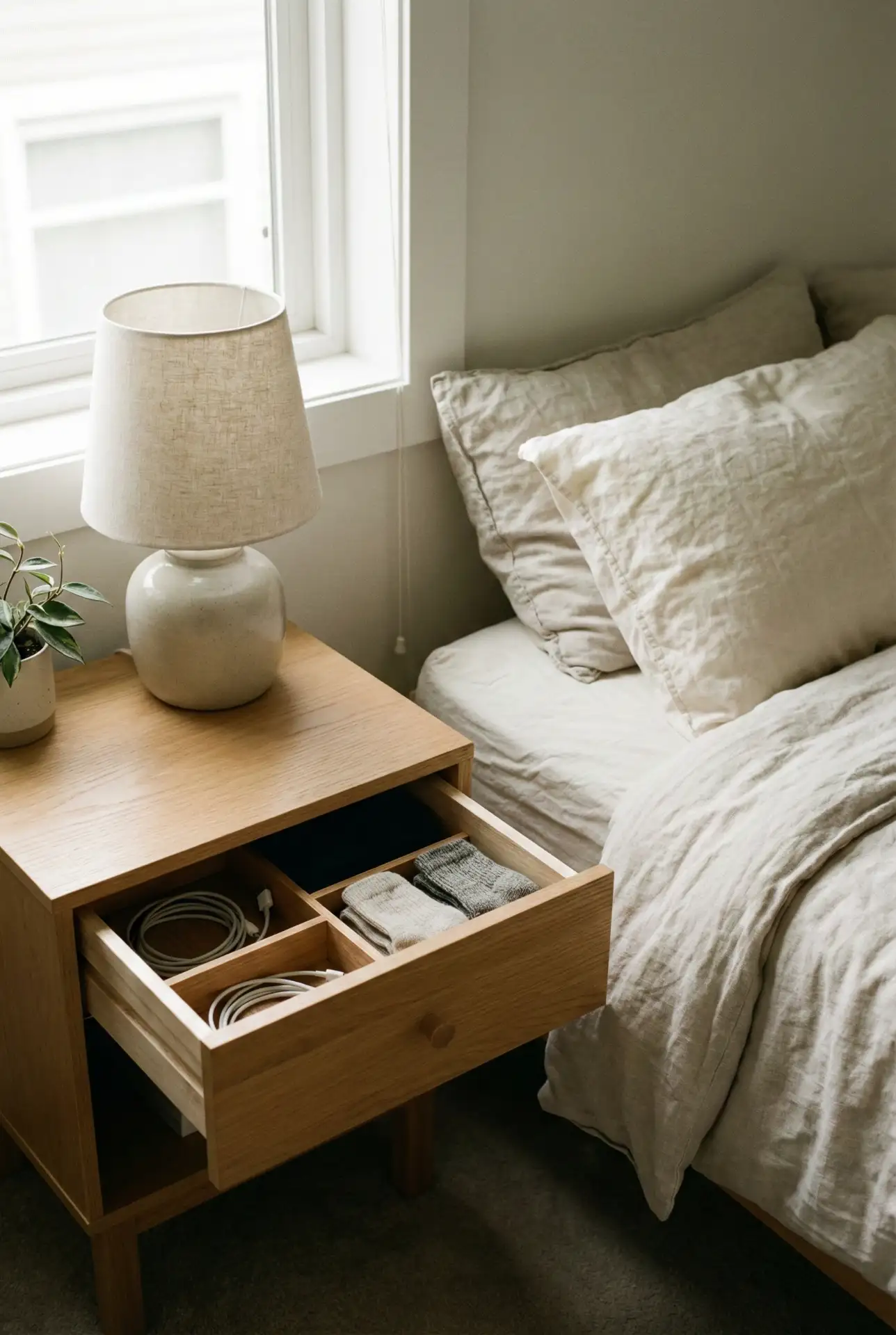 Hidden Bedside Drawer Divider For Clothes And Chargers 1