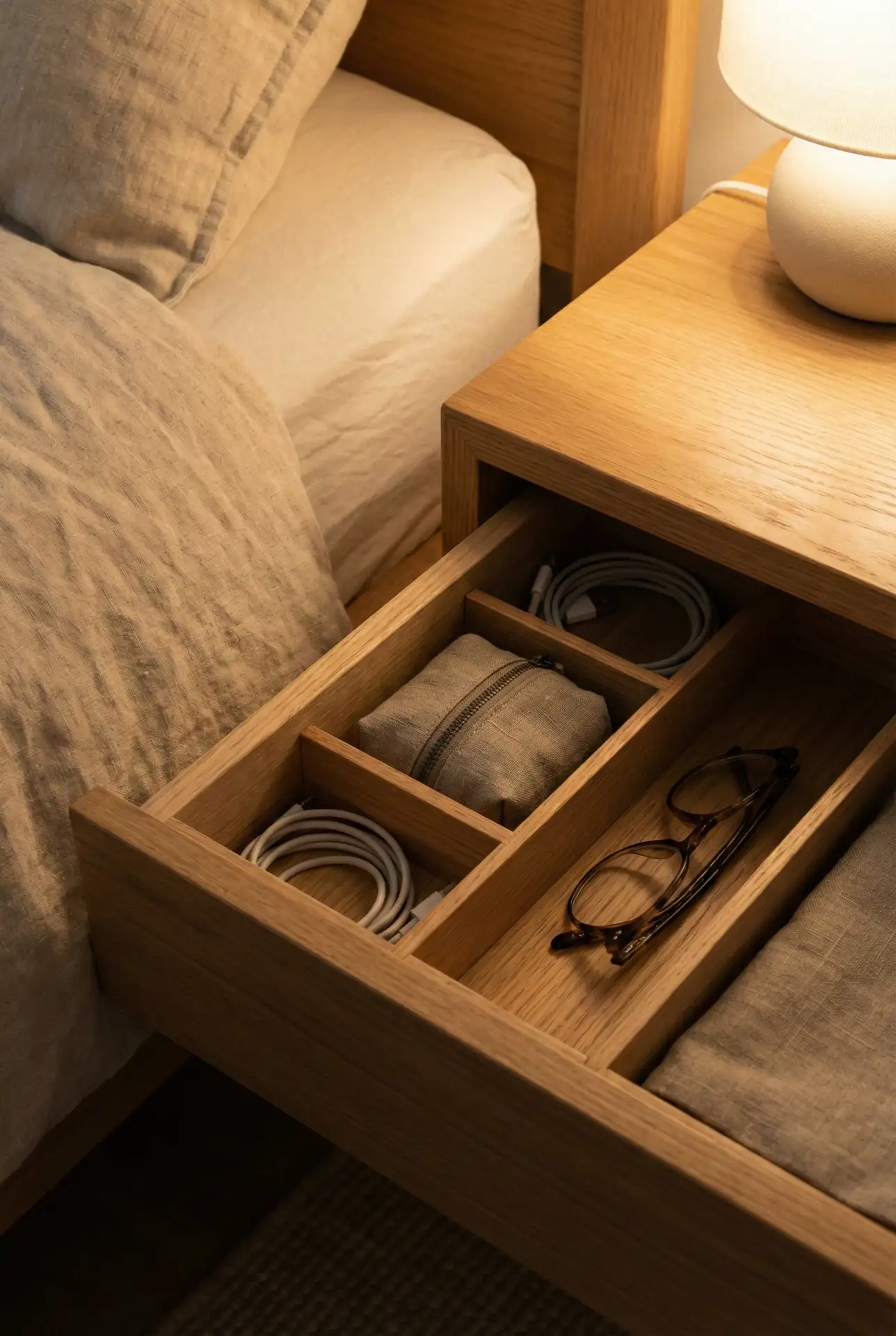 Hidden Bedside Drawer Divider For Clothes And Chargers 2