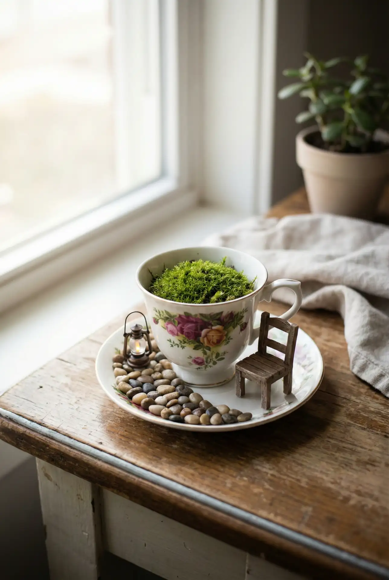 Homemade Miniature Fairy Studio In A Teacup Saucer Set 1