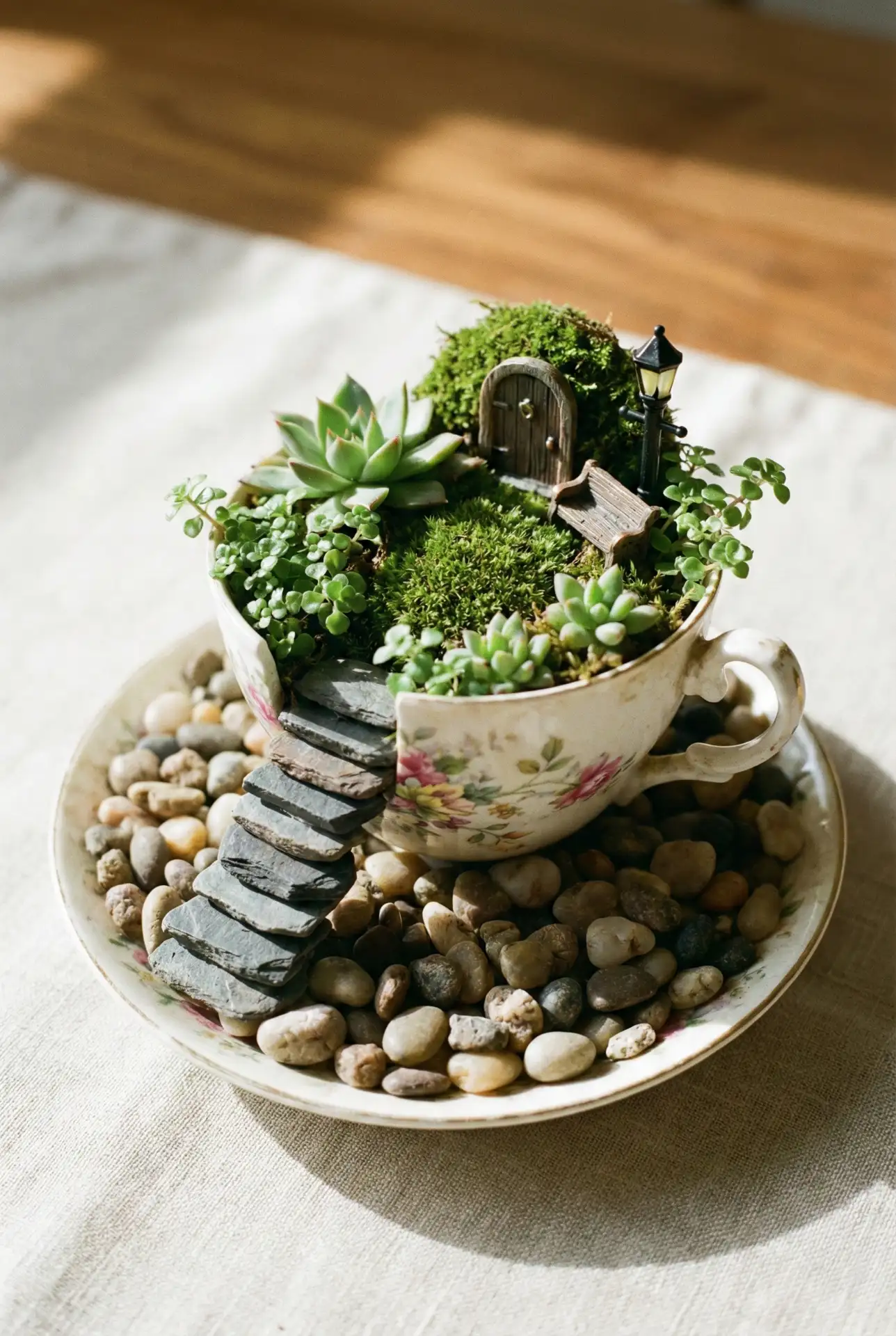 Homemade Miniature Fairy Studio In A Teacup Saucer Set 2