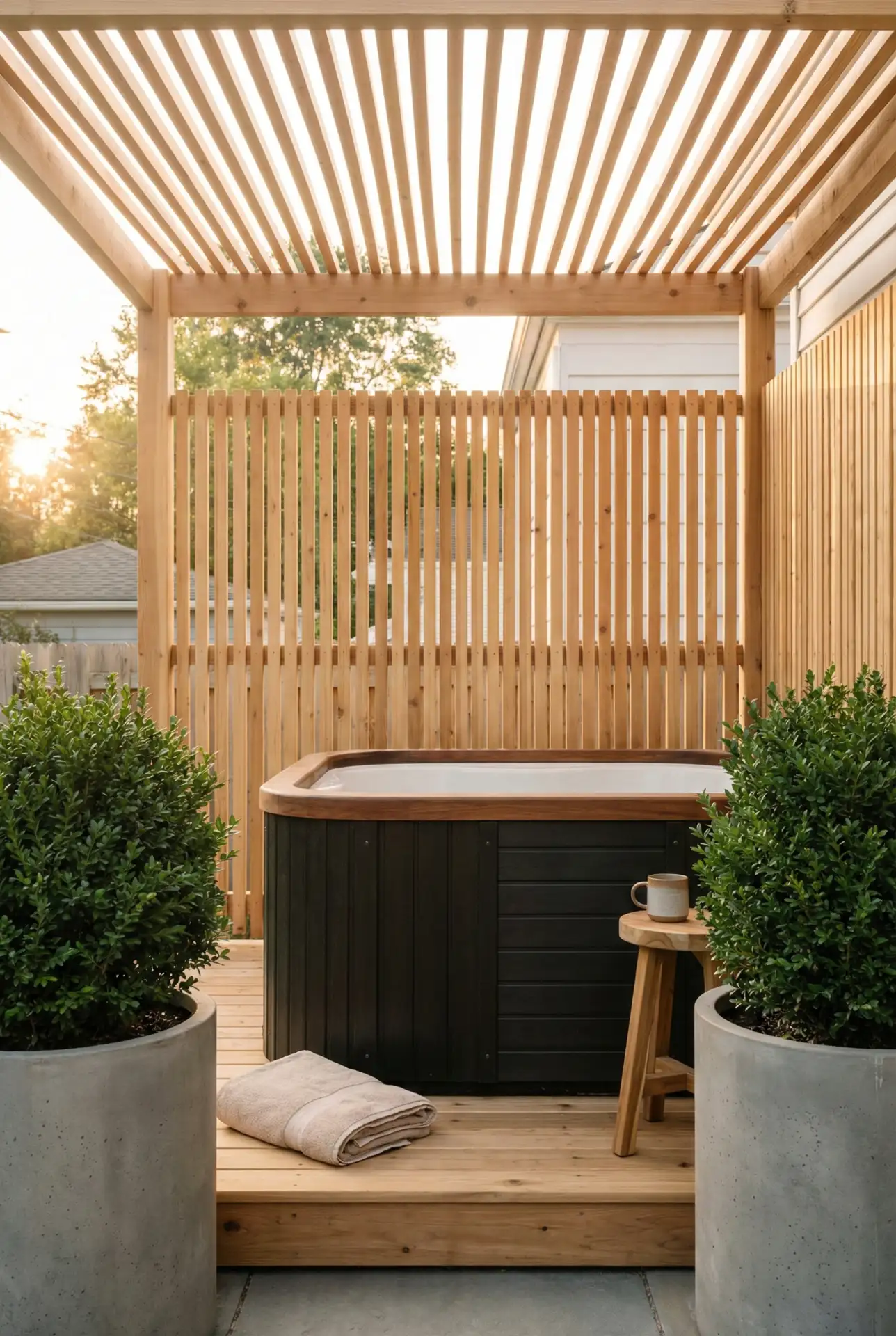 Hot Tub Nook With Pergola-Style Shade 1