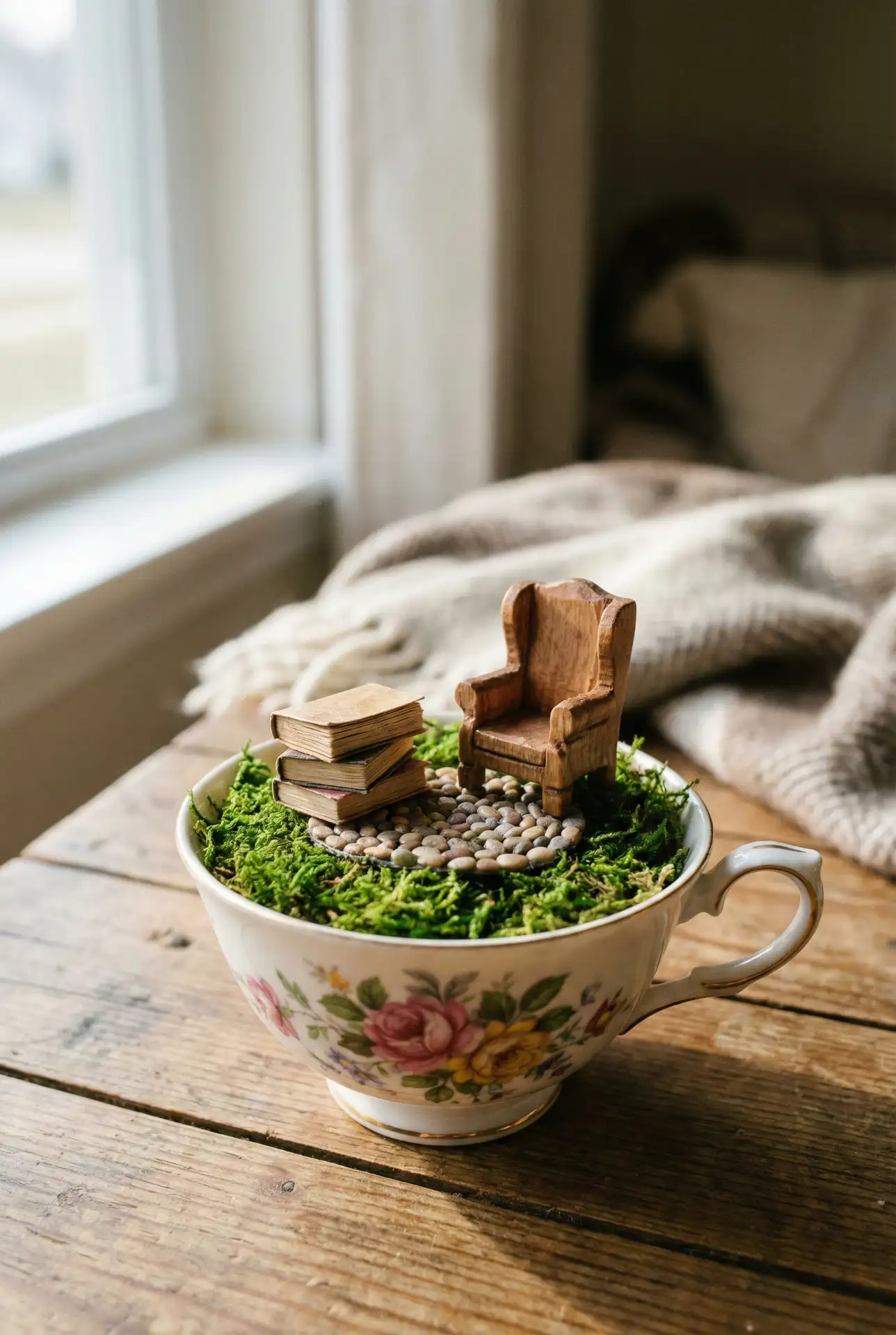 Indoor Miniature Teacup Fairy Reading Corner 2