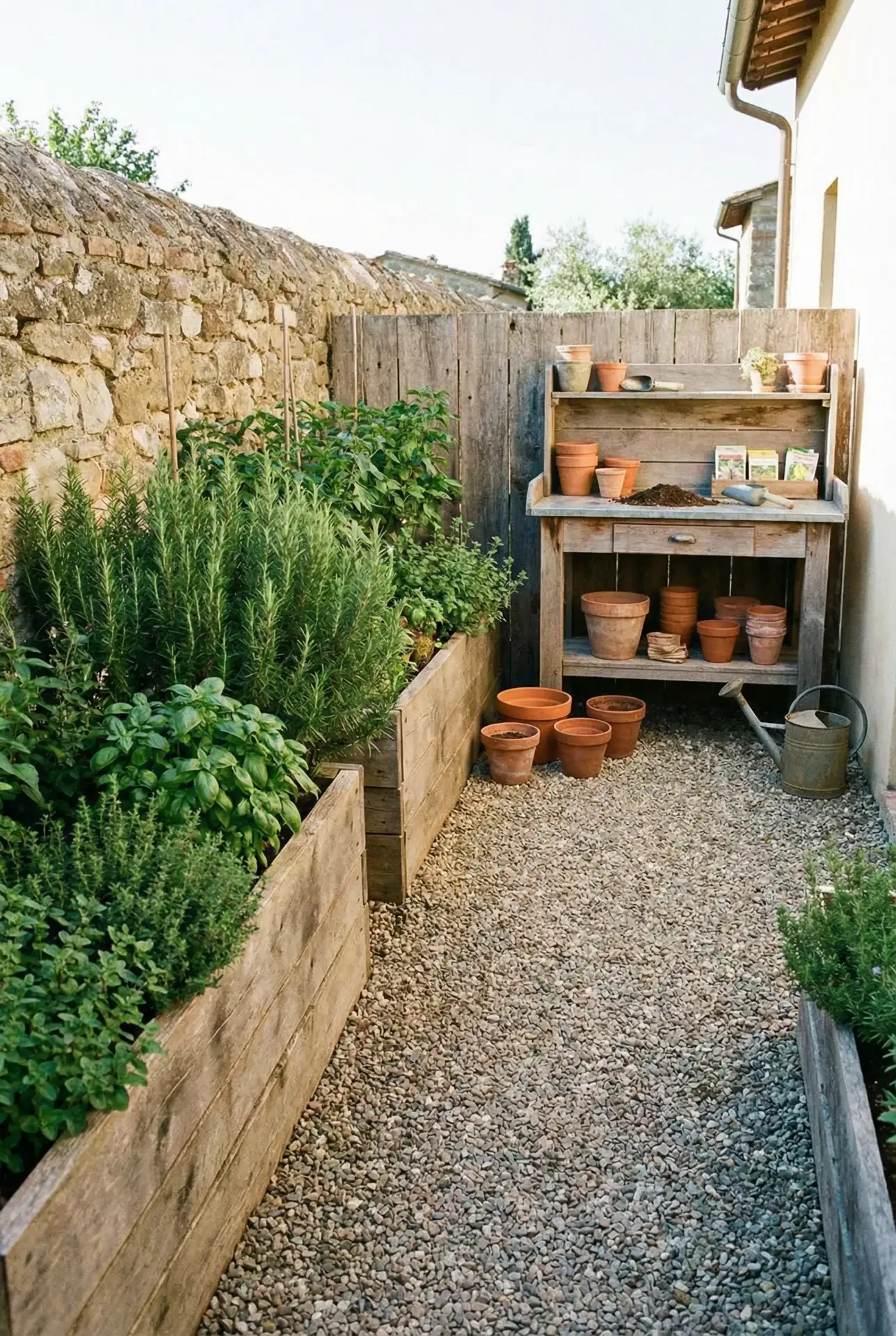 Italian Herb Garden Border Along A Narrow Fence Line 2