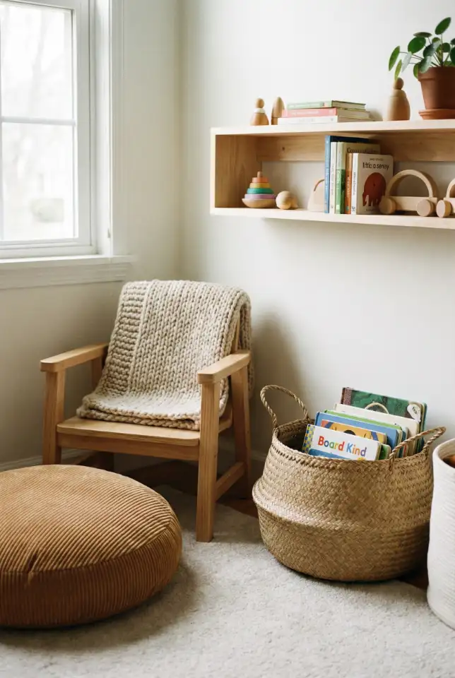 Kids Room Reading Corner With A Cozy Book Basket 1