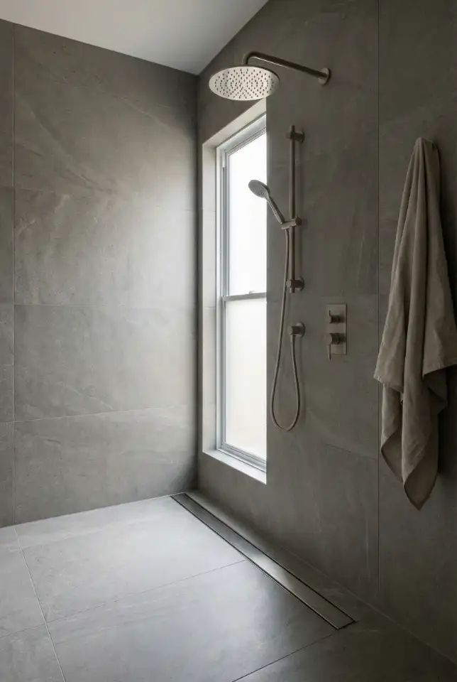 Large Format Gray Tile Shower 1