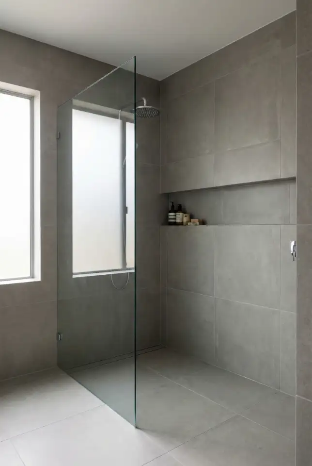 Large Format Gray Tile Shower 2