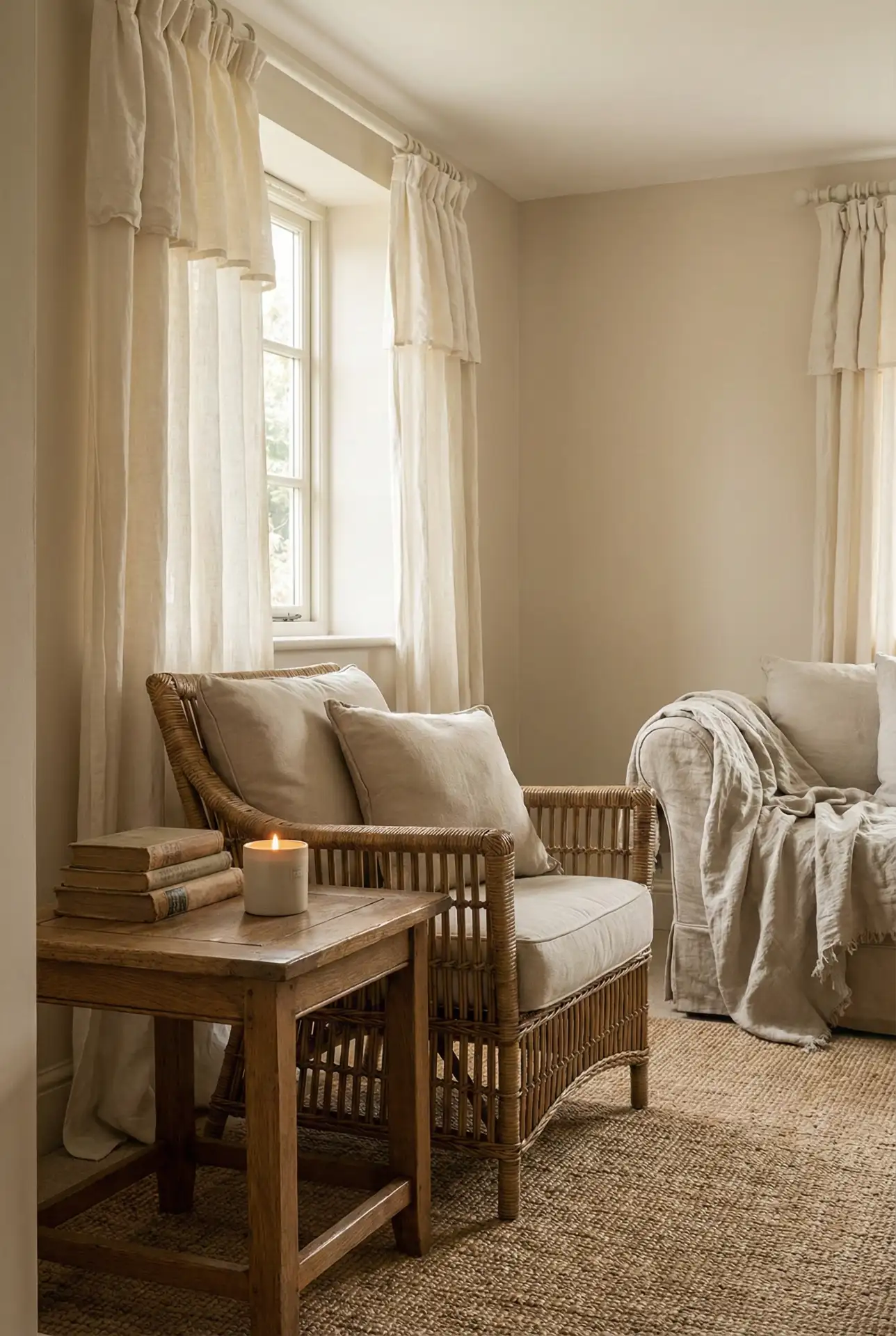 Layered Neutral Linens With Soft Cottage Curtains 1