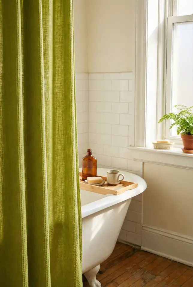 Lime Green Shower Curtain With Retro Accessories 2