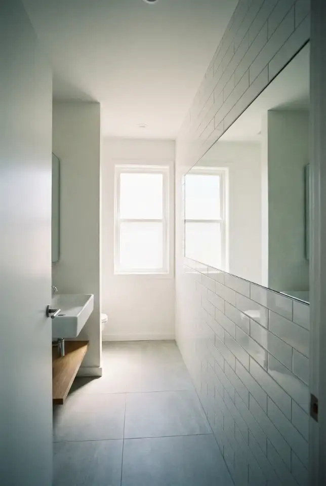 Long Narrow Half Bath With Visual Widening Tricks 1