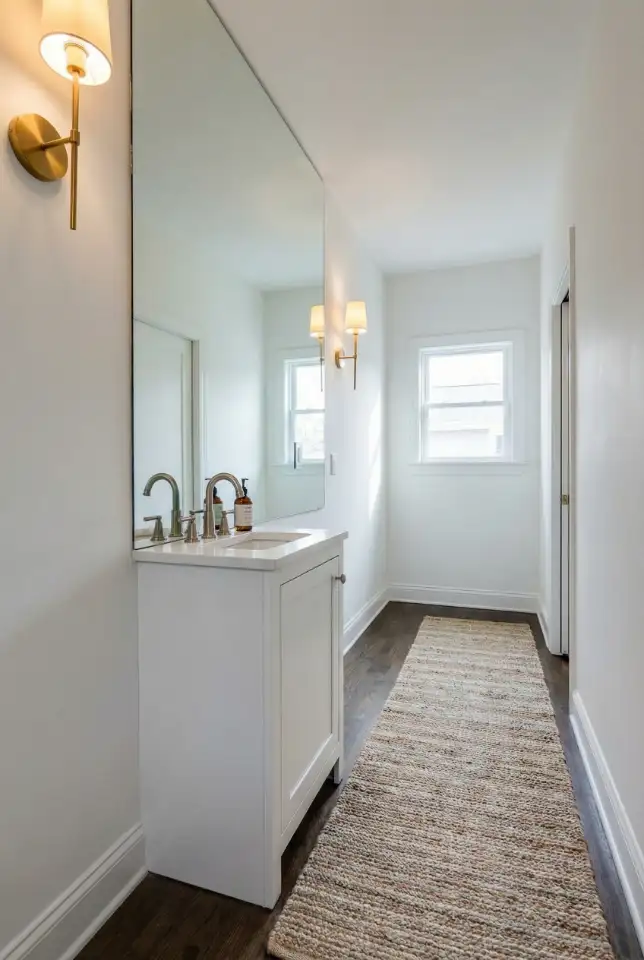 Long Narrow Half Bath With Visual Widening Tricks 2