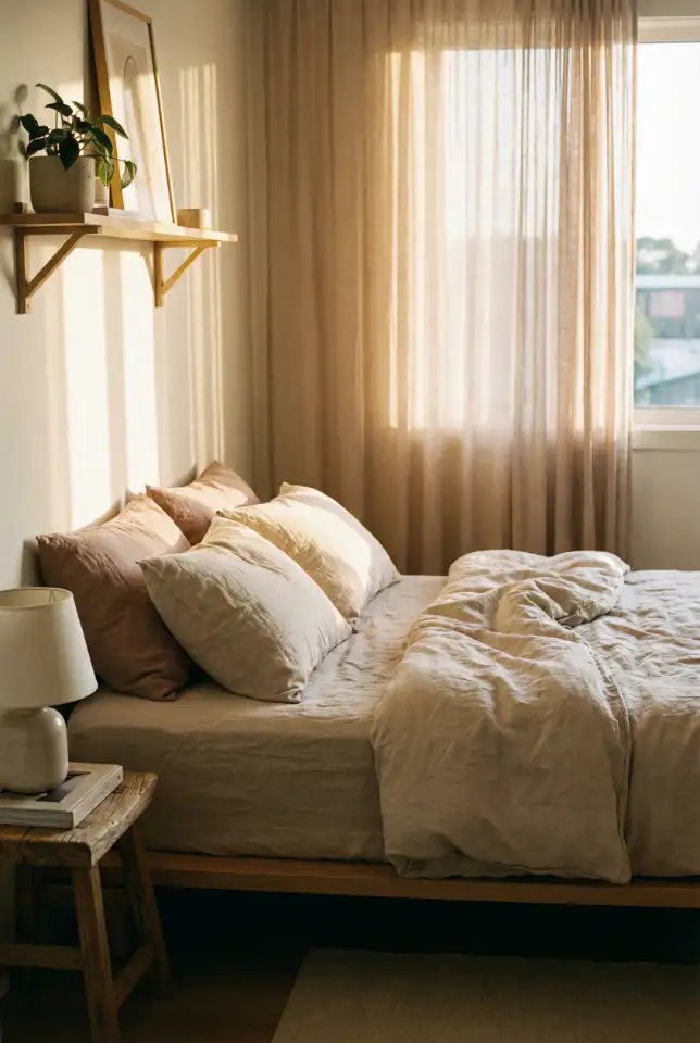 Low Bed Minimal Room With Soft Textures 2