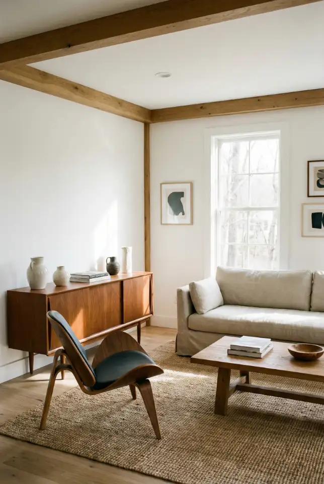 Mid Century Farmhouse Mix With Sculptural Furniture 1