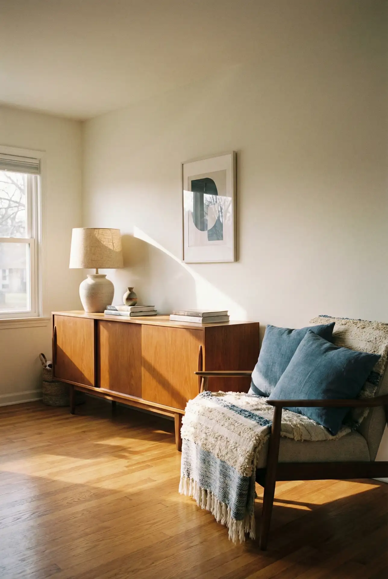 Mid-Century Neutral Cottage With Blue Pop And Clean Lines 2