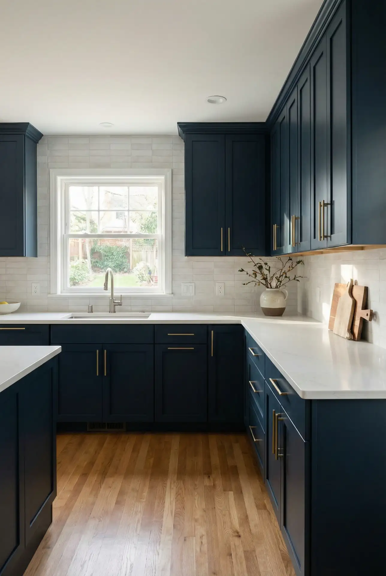 Midnight Cabinets With White And Marble-Look Counters 1