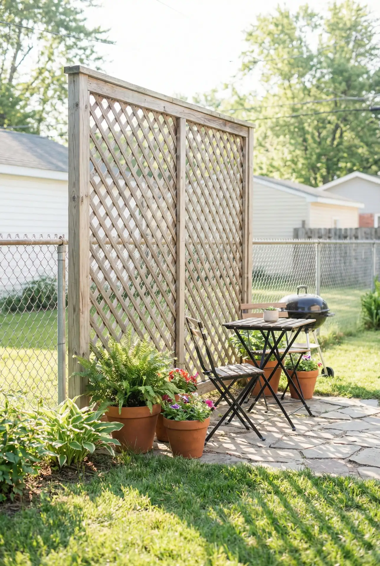 Minimal Chain Link With Privacy Lattice Screen Corner 1