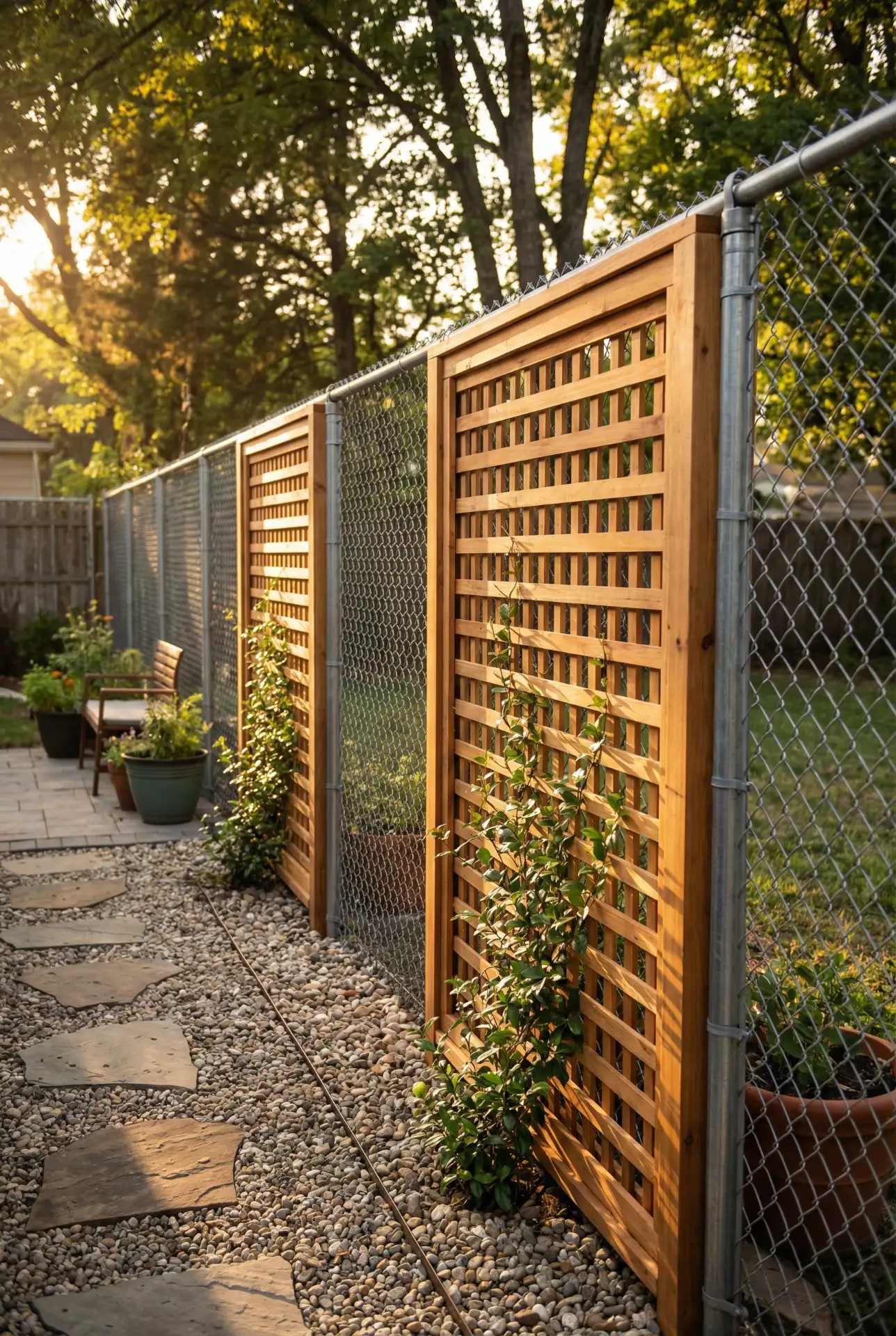 Minimal Chain Link With Privacy Lattice Screen Corner 2