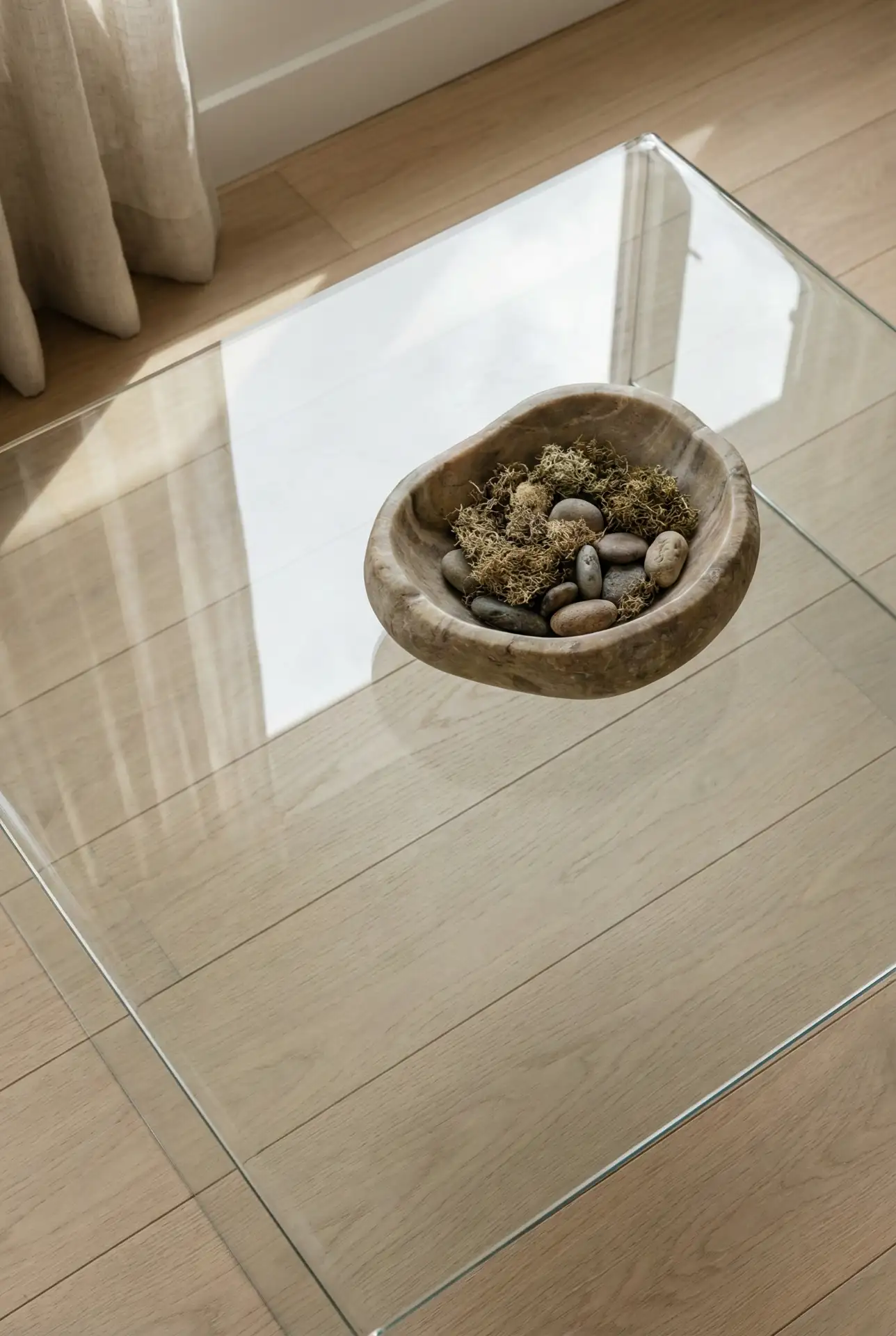 Minimal Circle Glass Table with Sculptural Centerpiece 2