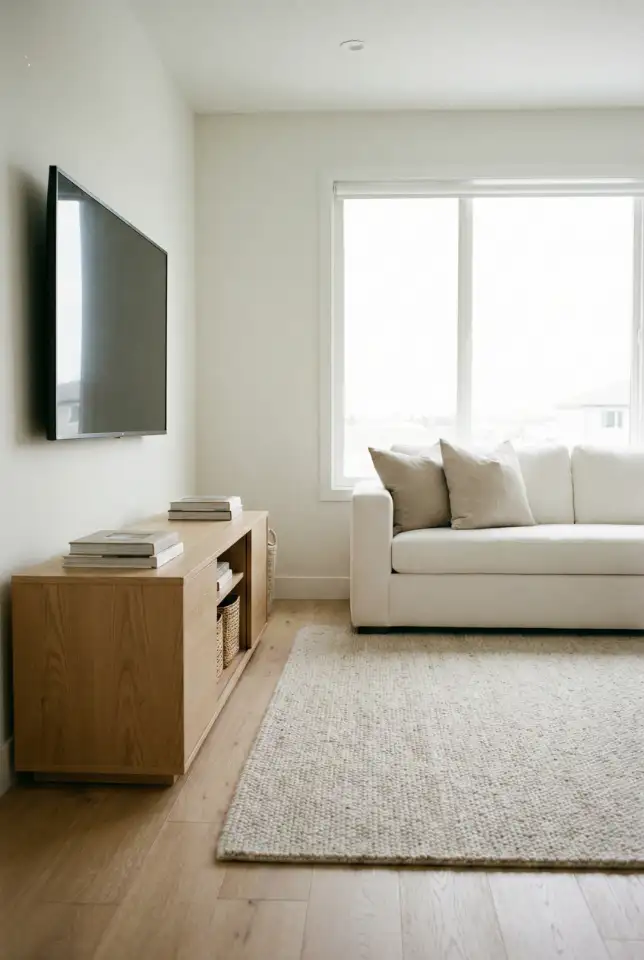 Minimalist Family Room With Hidden Storage 1