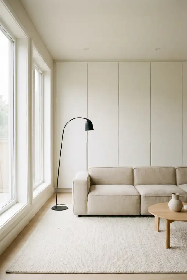 Minimalist Family Room With Hidden Storage 2