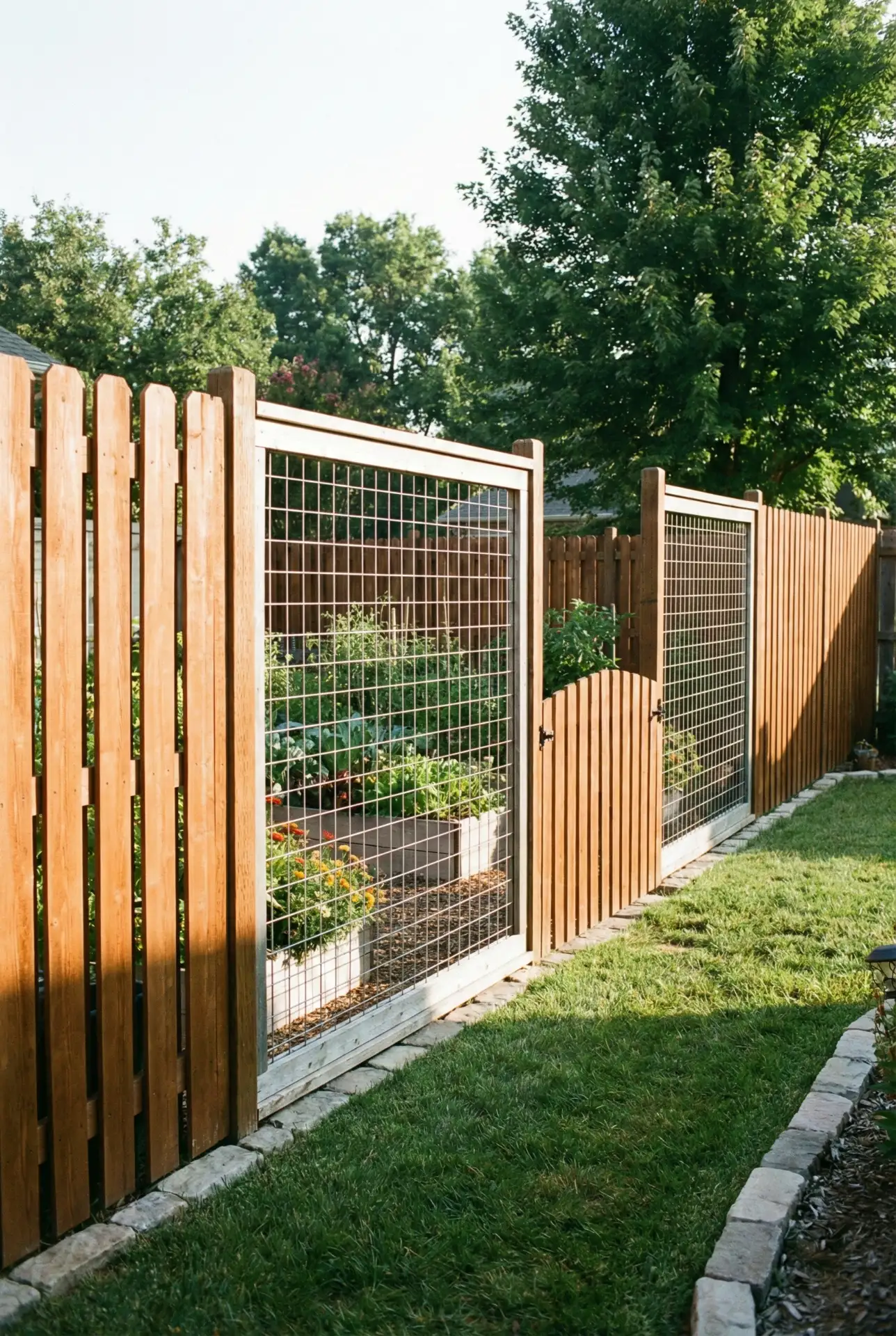 Mixed Material Yard Fence With Picket And Wire Sections 1