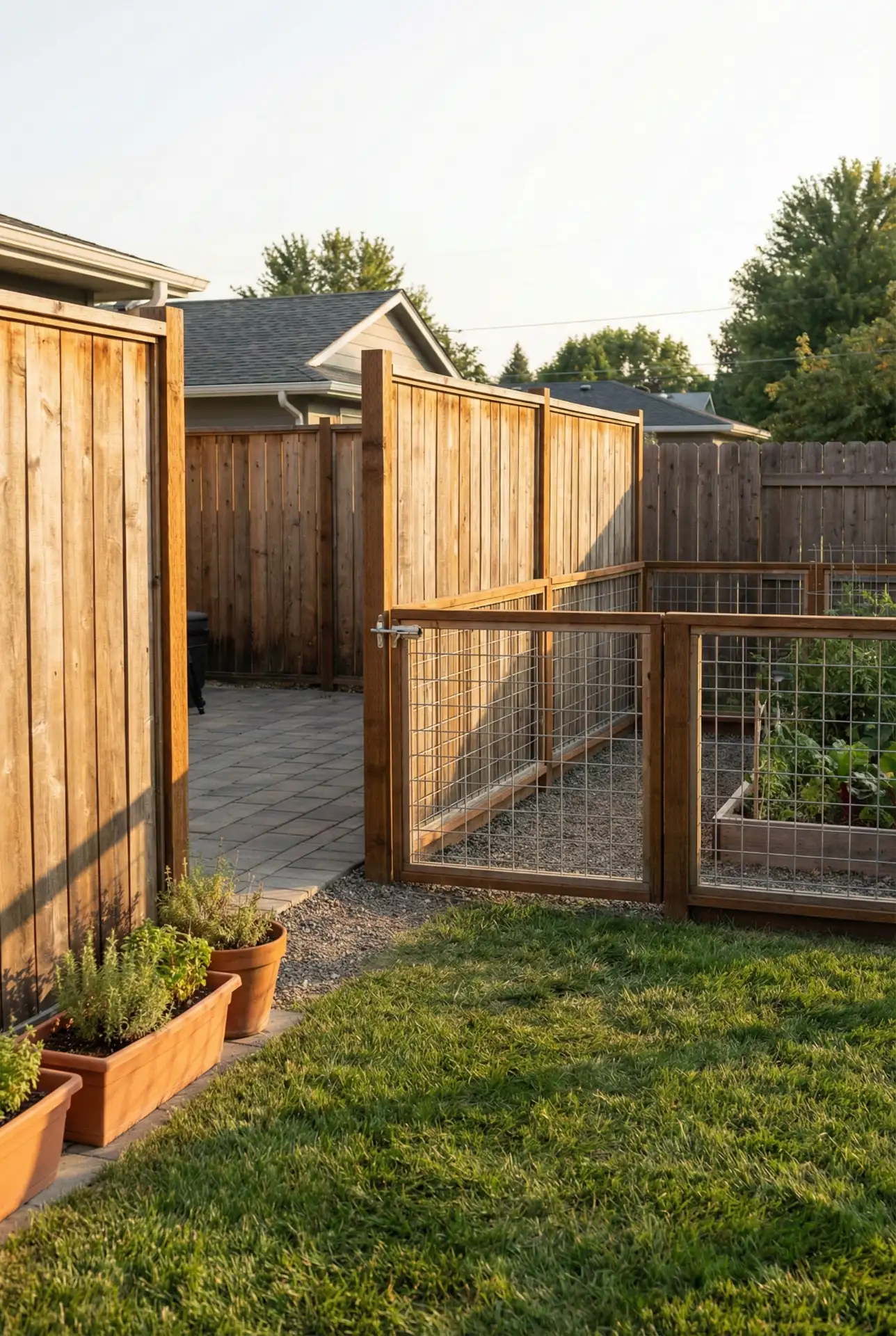 Mixed Material Yard Fence With Picket And Wire Sections 2