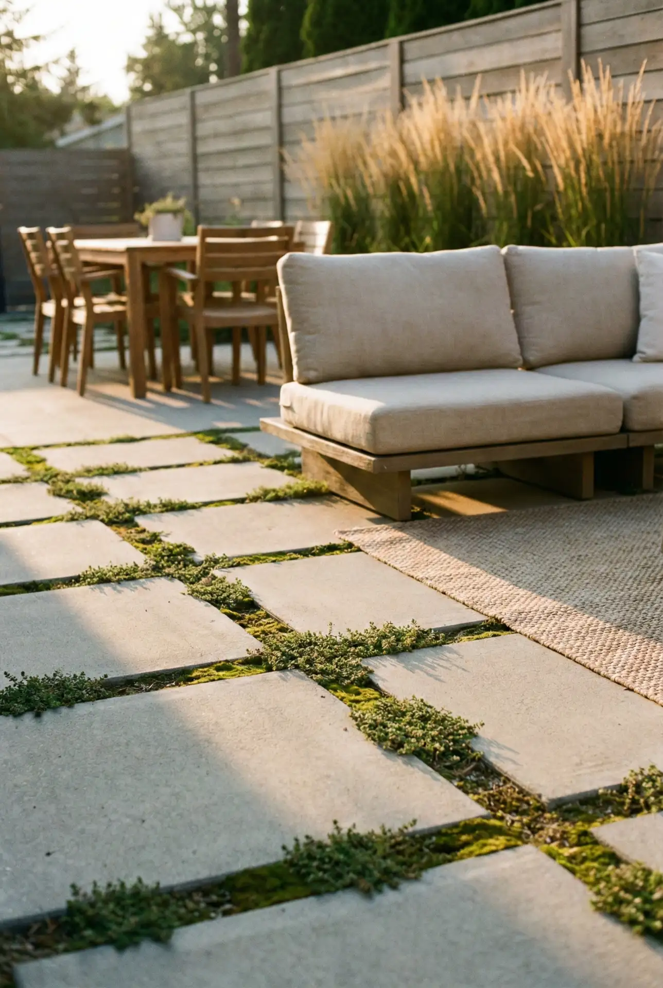 Modern Backyard Concrete Grid With Green Joints 1